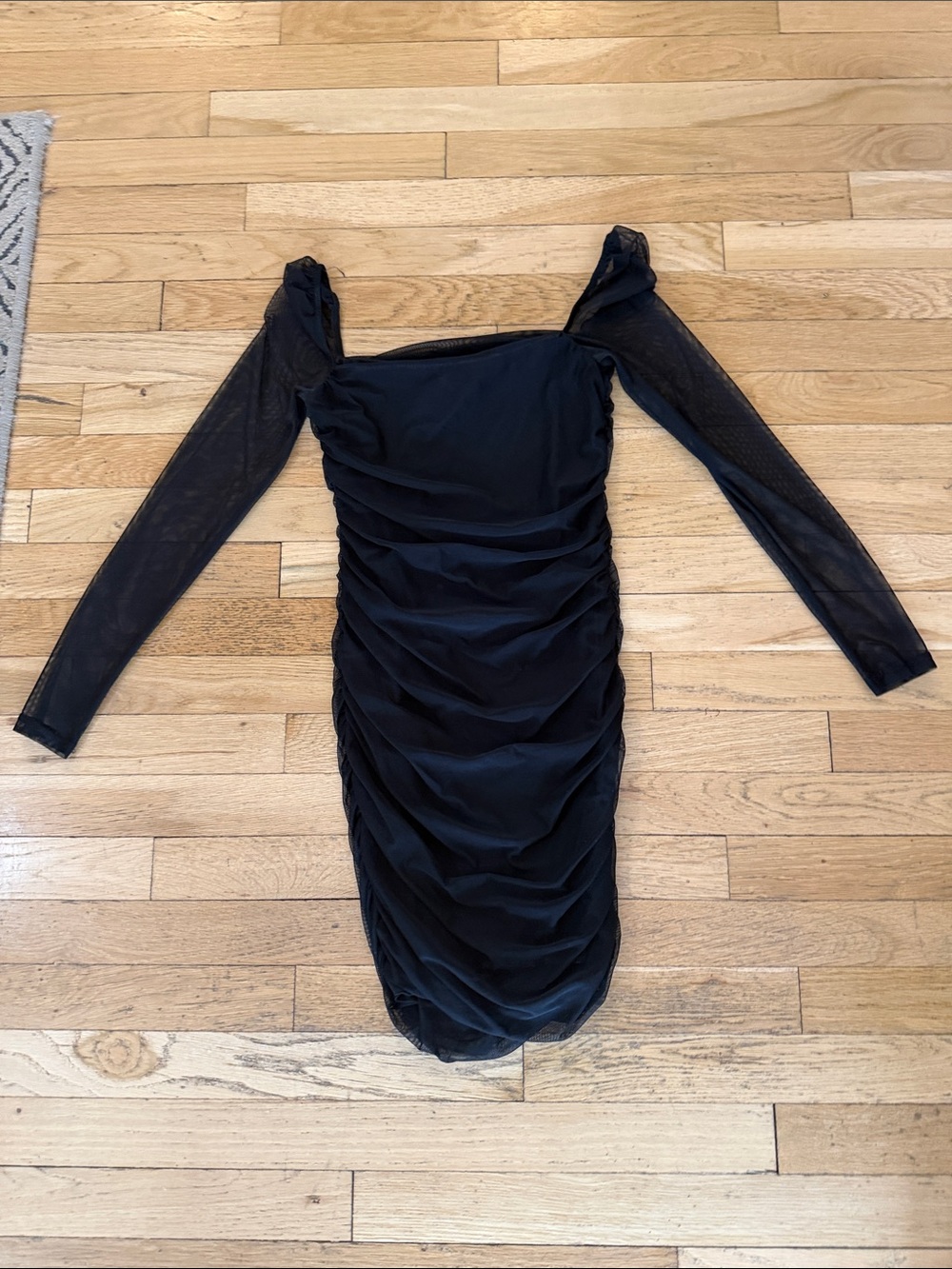 Princess Polly Black Ruched Mesh Long Sleeve Dress